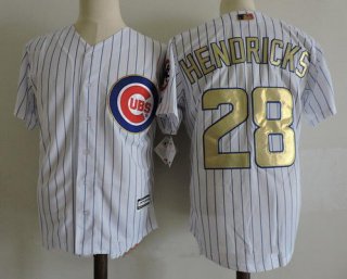 Men's Chicago Cubs #28 Kyle Hendricks White World Series Champions Gold Stitched MLB Majestic 2017 Cool Base Jersey