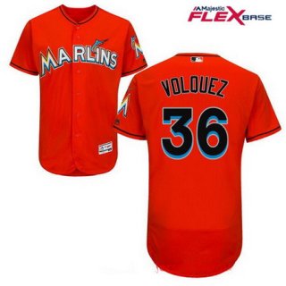 Men's Miami Marlins #36 Edinson Volquez Orange Alternate Stitched MLB Majestic Flex Base Jersey