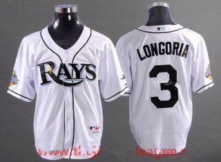 Men's Tampa Bay Rays #3 Evan Longoria White 2008 World Series Patch Stitched MLB Collection Jersey