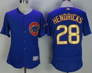 Men's Chicago Cubs #28 Kyle Hendricks Royal Blue World Series Champions Gold Stitched MLB Majestic 2017 Flex Base Jersey