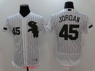 Men's Chicago White Sox #45 Michael Jordan White with Green Memorial Day Stitched MLB Majestic Flex Base Jersey