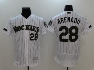 Men's Colorado Rockies #28 Nolan Arenado White With Green Memorial Day Stitched MLB Majestic Flex Base Jersey