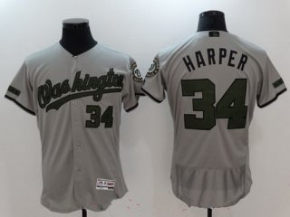 Men's Washington Nationals #34 Bryce Harper Gray with Green Memorial Day Stitched MLB Majestic Flex Base Jersey