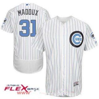 Men's Chicago Cubs #31 Greg Maddux White with Baby Blue Father's Day Stitched MLB Majestic Flex Base Jersey