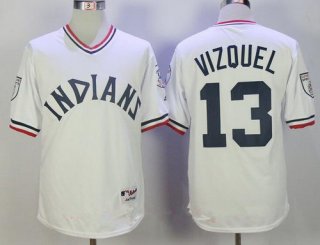 Men's Cleveland Indians #13 Omar Vizquel Retired White Cooperstown Collection Stitched MLB Majestic Cool Base Jersey