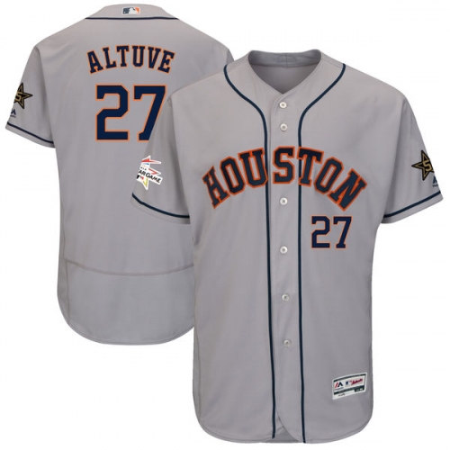 Men's Houston Astros #27 Jose Altuve Majestic Gray 2017 MLB All-Star Game Worn Stitched MLB Flex Base Jersey