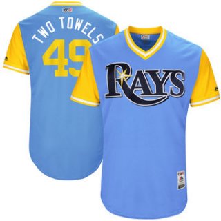 Men's Tampa Bay Rays Tommy Hunter Two Towels Majestic Light Blue 2017 Players Weekend Authentic Jersey