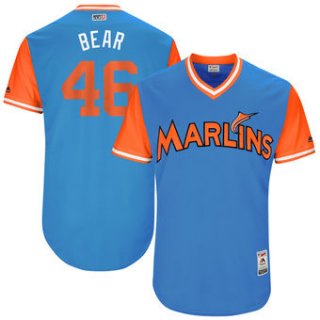 Men's Miami Marlins Kyle Barraclough Bear Majestic Blue 2017 Players Weekend Authentic Jersey