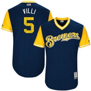 Men's Milwaukee Brewers Jonathan Villar Villi Majestic Navy 2017 Players Weekend Authentic Jersey