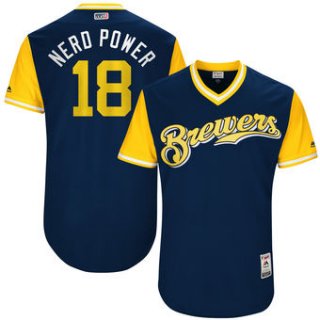 Men's Milwaukee Brewers Eric Sogard Nerd Power Majestic Navy 2017 Players Weekend Authentic Jersey