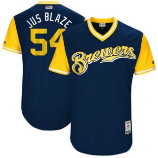 Men's Milwaukee Brewers Michael Blazek Jus Blaze Majestic Navy 2017 Players Weekend Authentic Jersey