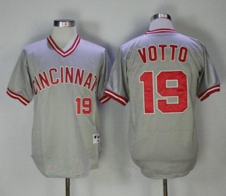 Men's Cincinnati Reds #19 Joey Votto Gray Pullover 2013 Cooperstown Collection Stitched MLB Majestic Jersey