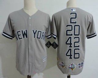 Men's New York Yankees Core Four #2 Derek Jeter #20 Jorge Posada #42 Mariano Rivera #46 Andy Pettite Gray Commemorative Jersey With Five World Series Champions Patches