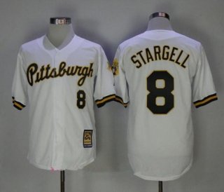 Men's Pittsburgh Pirates #8 Willie Stargell White Button 1987 Throwback Stitched MLB Mitchell & Ness Jersey