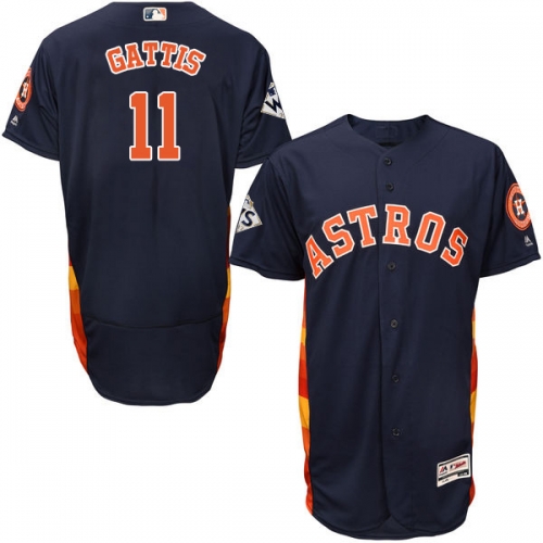 Men's Houston Astros #11 Evan Gattis Navy Blue Flexbase Authentic Collection 2017 World Series Bound Stitched MLB Jersey