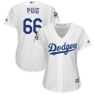 Women's Los Angeles Dodgers #66 Yasiel Puig White 2017 World Series Bound Cool Base Player Jersey