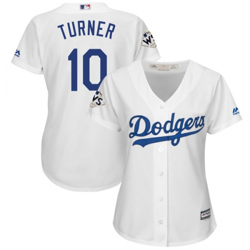 Women's Los Angeles Dodgers #10 Justin Turner White 2017 World Series Bound Cool Base Player Jersey