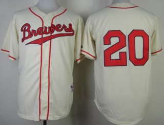 Milwaukee Brewers #20 Jonathan Lucroy 1948 Cream With Red Jersey