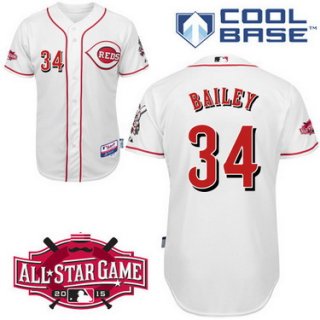 Cincinnati Reds #34 Homer Bailey 2015 All-Star Patch White Jersey