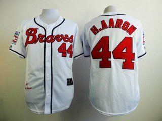 Men's Atlanta Braves #44 Hank Aaron 1963 Hall of Fame White Throwback Jersey