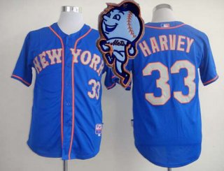 Men's New York Mets #33 Matt Harvey Blue With Gray Jersey W/2015 Mr. Met Patch