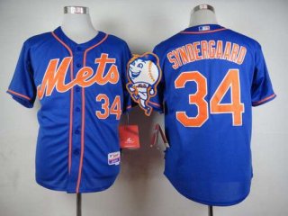 Men's New York Mets #34 Noah Syndergaard Blue Jersey W2015 Mr. Met Patch