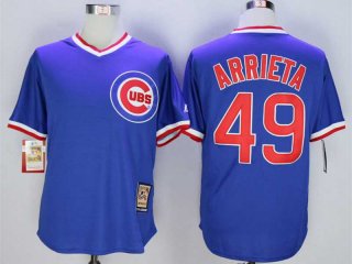 Men's Chicago Cubs #49 Jake Arrieta Blue Throwback Jersey