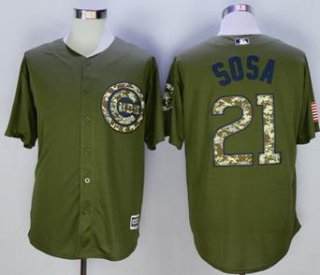 Men's Chicago Cubs #21 Sammy Sosa Olive Green New Cool Base Jersey