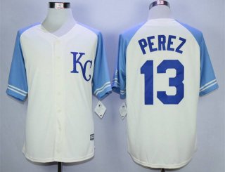 Men's Kansas City Royals #13 Salvador Perez Cream New Cool Base Jersey