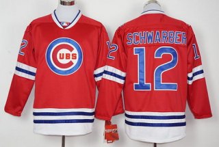 Men's Chicago Cubs #12 Kyle Schwarber Red Long Sleeve Baseball Jersey