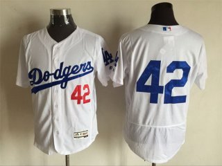 Men's Los Angeles Dodgers #42 Jackie Robinson NO Name White 2016 Flexbase Majestic Baseball Jersey