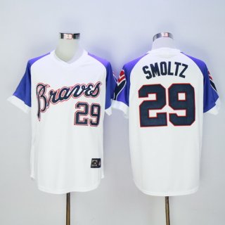 Men's Atlanta Braves #29 John Smoltz Retired White 1973 Majestic Cooperstown Collection Throwback Jersey