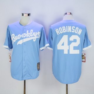 Men's Brooklyn Dodgers #42 Jackie Robinson Retired Light Blue Majestic Cooperstown Collection Throwback Jersey