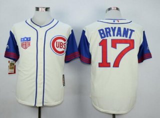 Men's Chicago Cubs #17 Kris Bryant Cream 1942 Majestic Cooperstown Collection Throwback Jersey