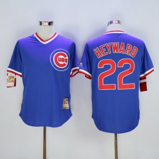 Men's Chicago Cubs #22 Jason Heyward Blue Pullover Majestic Cooperstown Collection Throwback Jersey