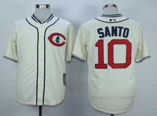 Men's Chicago Cubs #10 Ron Santo Retired Cream 1929 Majestic Cooperstown Collection Throwback Jersey