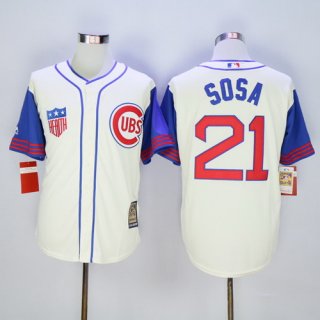 Men's Chicago Cubs #21 Sammy Sosa Retired Cream 1942 Majestic Cooperstown Collection Throwback Jersey