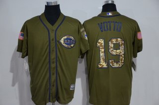 Men's Cincinnati Reds #19 Joey Votto Green Salute to Service Majestic Baseball Jersey