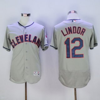 Men's Cleveland Indians #12 Francisco Lindor Gray Road 2016 Flexbase Majestic Baseball Jersey