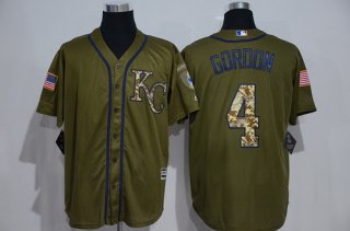 Men's Kansas City Royals #4 Alex Gordon Green Salute to Service Majestic Baseball Jersey