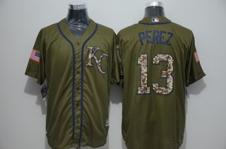 Men's Kansas City Royals #13 Salvador Perez Green Salute to Service Majestic Baseball Jersey