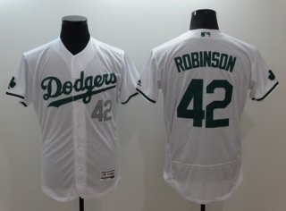 Men's Los Angeles Dodgers #42 Jackie Robinson White 2016 St. Patrick's Day Flexbase Majestic Baseball Jersey