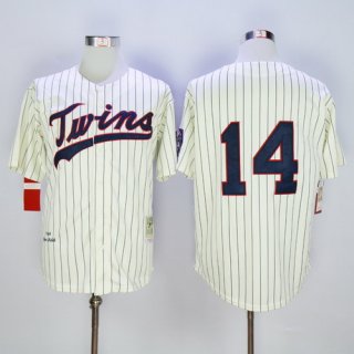 Men's Minnesota Twins #14 Kent Hrbek Retired 1969 Cream Pinstirpe Mitchell & Ness Throwback Jersey