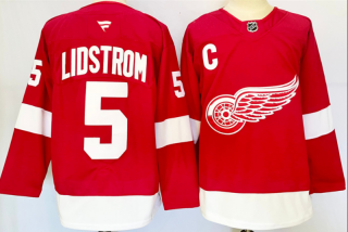 Men's Detroit Red Wings #5 Nicklas Lidstrom Red 2024-25 Stitched Jersey