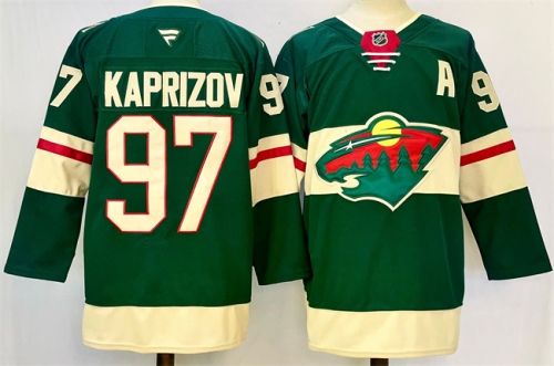 Men's Minnesota Wild #97 Kirill Kaprizov Green 2024-25 With Patch Home Stitched Hockey Jersey