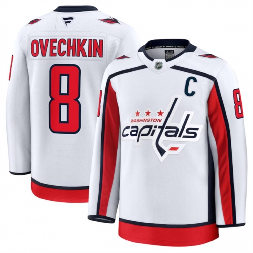 Men's Washington Capitals #8 Alexander Ovechkin White 2024-25 Away Stitched Hockey Jersey