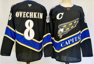 Men's Washington Capitals #8 Alexander Ovechkin Black 2024-25 C Patch Home Stitched Hockey Jersey