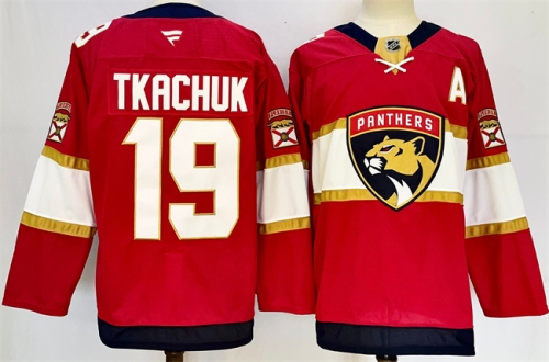 Men's Florida Panthers #19 Matthew Tkachuk Red 2024-25 Home With A Patch Stitched Hockey Jersey