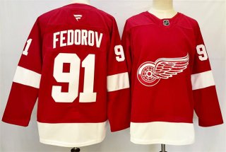 Men's Detroit Red Wings #91 Sergei Fedorov Red 2024-25 Home Stitched Jersey