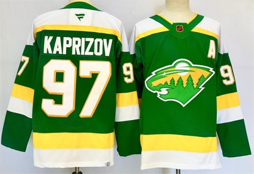 Men's Minnesota Wild #97 Kirill Kaprizov Green 2024-25 Alternate With A Patch Stitched Hockey Jersey